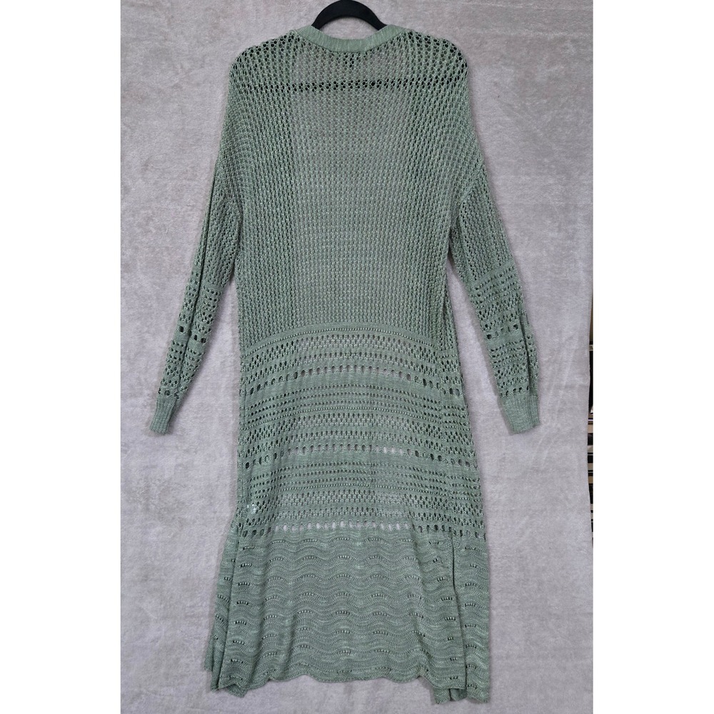 Moral Fiber Duster Cardigan Women 3X Green Open Front Crochet Knit Festival Boho - Picture 2 of 8